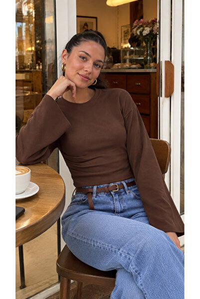 Bipantolon Women's Bitter Brown Side Gathered Detailed Waist-Fitted Blouse