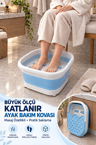 GELDİMİCOM Büyük Boy Masaj Özellikli Katlanır Ayak Bakım Kovası Pedikür Leğen...