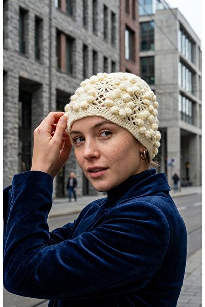 emybox Hand Knitted Black Women's Beanie Crochet Floral Motif Bohemian Winter...