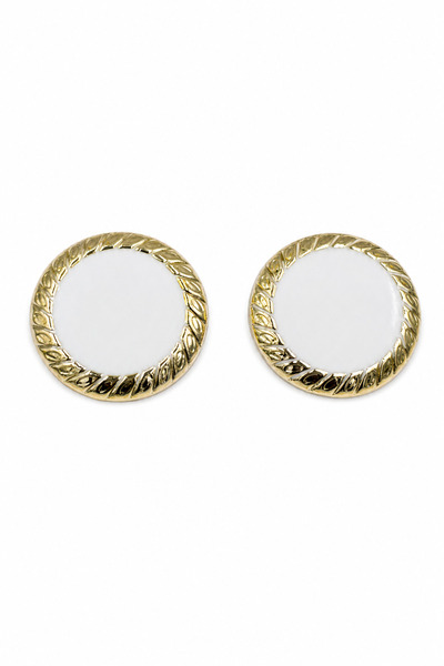 Jack Ferrero Women's White Enamel Yellow Tone Patterned Round Bijouterie Earr...