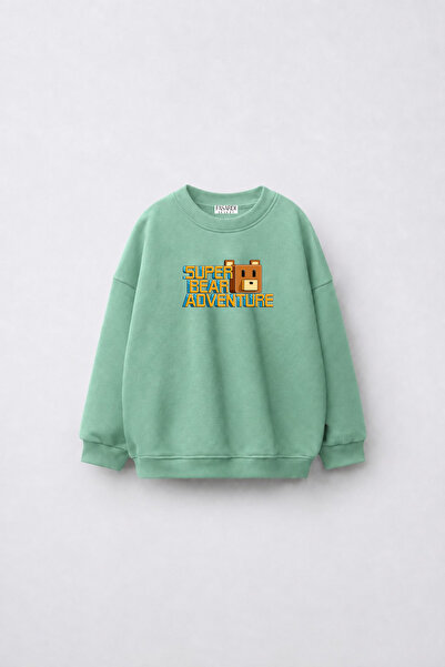 fasardi Super Bear Adventure Baskılı Oversize 3 İplik Şardonsuz Uzun Kollu Un...