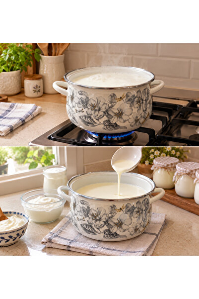 EBRULİEMAYE Yusufçuk Enamel Pot 6 Liters 26 cm Diameter Milk Yogurt Soup Cook...