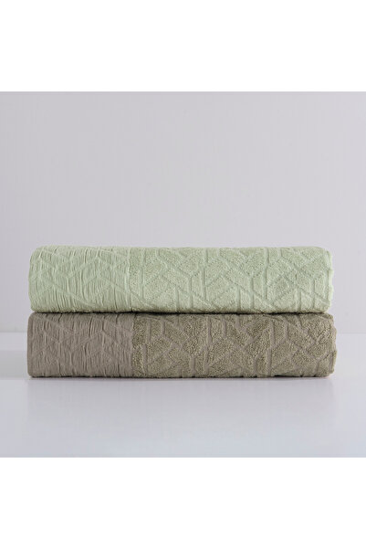 ALTINBAŞAK TEKSTİL Edmand Bamboo Jacquard 2-Piece Towel Set Mint/Beige 50X90 ...