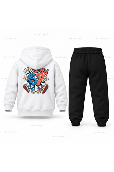 SVART WEAR طقم بدلة رياضية للأطفال مطبوع عليها شعار Six Seven 67 Rakam Dostlu...