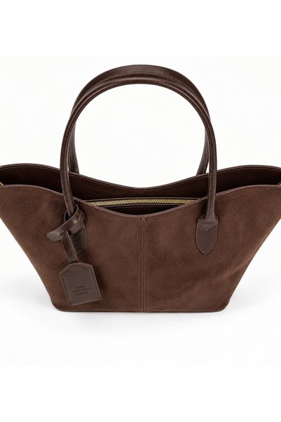 SHAKA Kahverengi Süet SHK284 Geniş Hacimli,Fermuarlı,Büyük Boy,Shopper Omuz Çantası