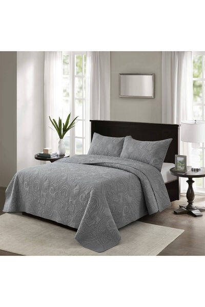 Orange Bed & Bath Paisley Grey |   100% Cotton Bedspread Double 3Pcs Bedsprea...