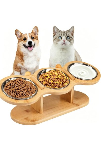 U-HOOME Elevated Cat Food Bowls,3 Stainless Steel Cat Feeding Bowl with Adjus...
