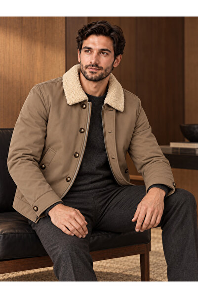 Danger Men's Fur Collar Quilted Coat Jacket Mink 4322Dngr