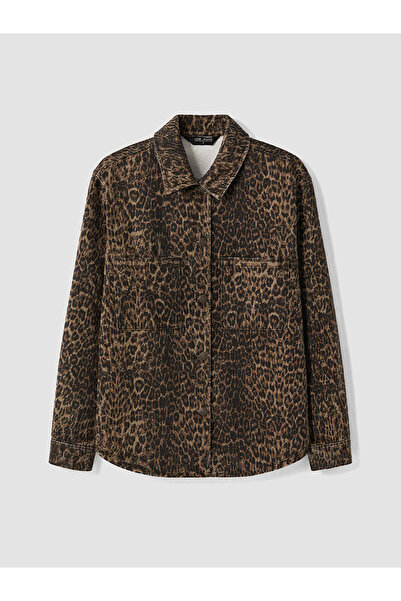 LC Waikiki Alita City Lcw Vision Brown Denim Leopard Oversize Women's Jean Ja...