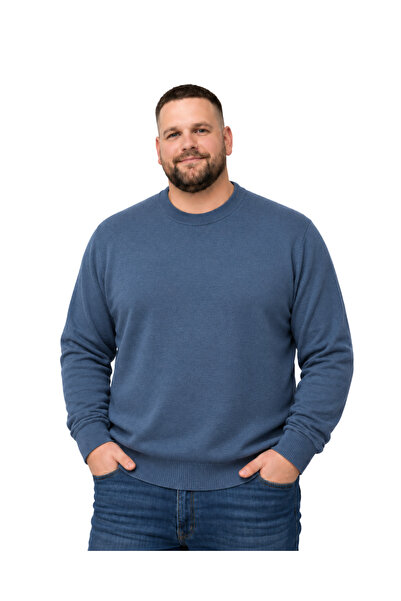 BattalModa سترة رجالية كبيرة الحجم من إنديجو بياقة دائرية XL-2XL-3XL-4XL