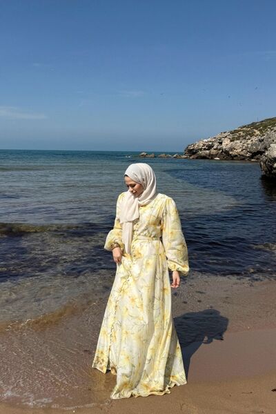 fushya design Düğme Birit Detaylı Çiçekli Elbise