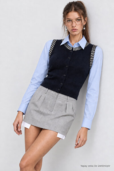 Lovelyİstanbul Staple Detailed Knitwear Vest 4391 Lki̇0073 Dark Blue