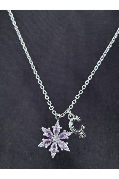 bijoux uniques قلادة نسائية من الفولاذ مرصعة بحجر الزركون الوردي على شكل زهرة...