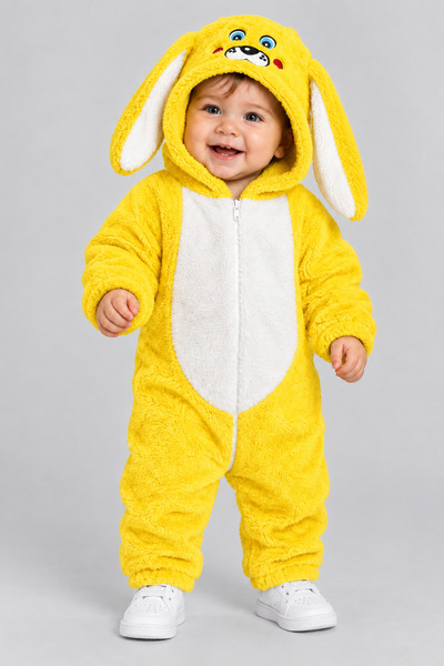 caddekids Tavşan Kulaklı Welsoft Peluş Bebek Tulum Kapüşonlu Fermuarlı Kışlık...