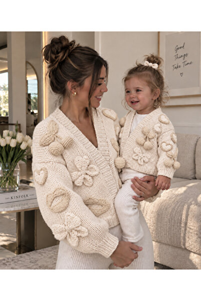 tce the charme elegant el örgüsü anne kız ceket takım (üründe sadece bebek be...
