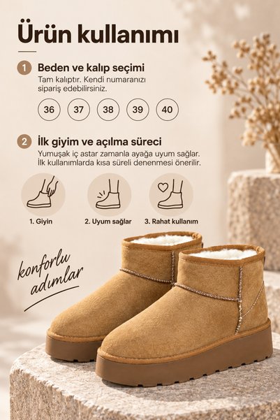 Miss Kiss Women's Tan Suede Look Thick Platform Sole High Mini Boots with Fur Inside