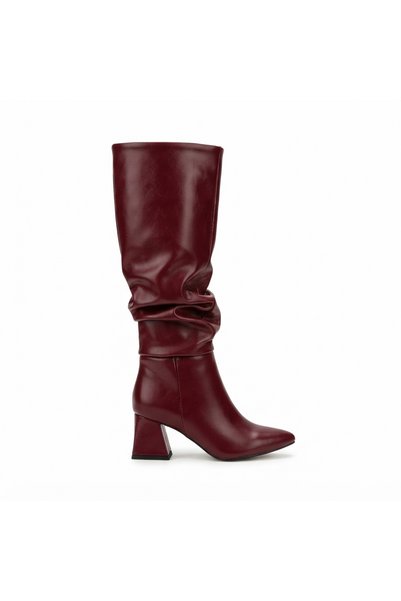 Zerenyus ZRİNX-2002 Cizme de damă premium din piele lacuită cu șifon bordo, cu toc gros, 7 cm