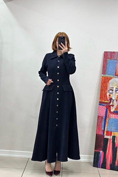 Pulli Collection Pocket Flap Button Detailed Maxi Denim Dress