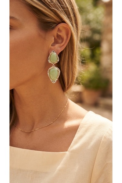 İNN JEWELLERY 316 L Çelik Küpe Yeşil Vintage Figürlü Renk Atmaz
