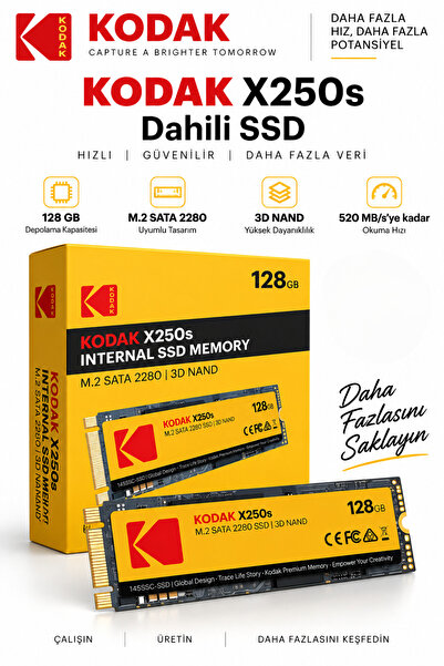 Kodak X250s 128GB M.2 SATA 2280 SSD 520 MB/s Okuma 500 MB/s Yazma Hızlı SSD