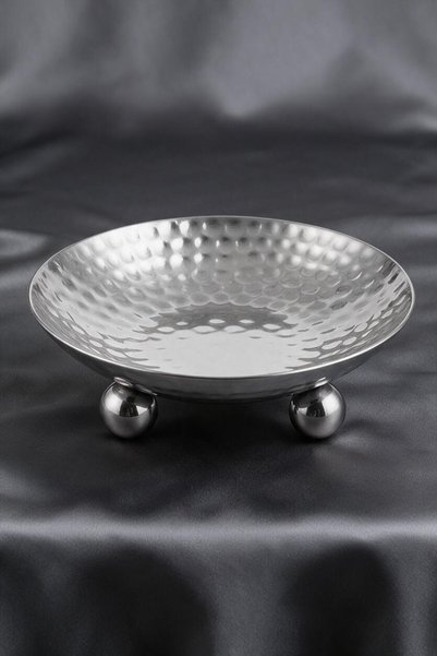 Simply Now Luxury Stainless Steel Snack Bowl with Pedestal, Turkish Delight Bowl, Coffee Side Serving Plate - Multi-Purpose Serving Dish, Silver, 3-Piece Set