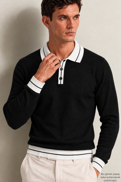 viyamen Men's Polo Neck Ribbed Slim Fit Knitwear Sweater