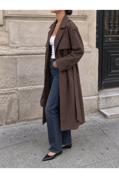 CELITA Women's Lined Belted Buttoned Long Trench Coat