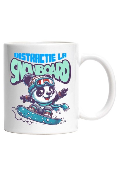 INOVATIX Cana alba personalizata,Urs panda cu Echipament Sport Placa De Snowb...