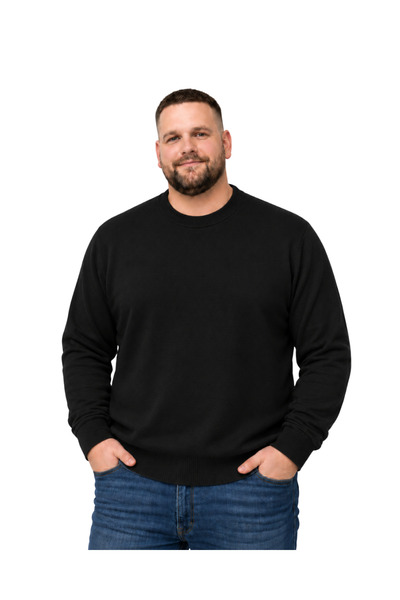 BattalModa Erkek Büyük Beden Siyah Bisiklet Yaka Kazak XL-2XL-3XL-4XL