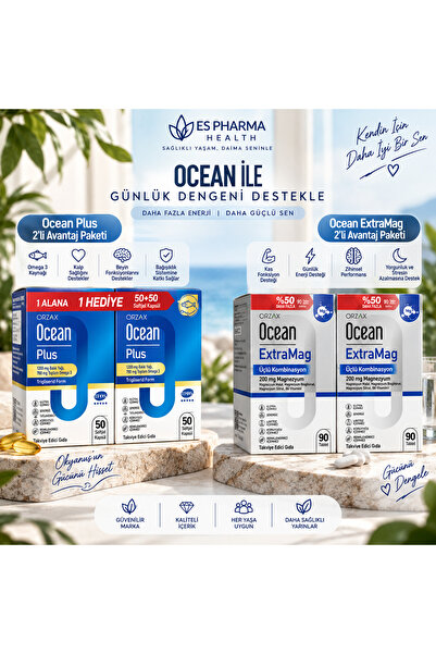 Ocean Plus Omega 3 50+50 Kapsül + ExtraMag Magnezyum 90+90 Tablet 2'li Set