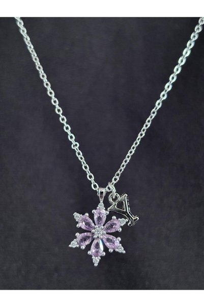 bijoux uniques قلادة نسائية من الفولاذ مرصعة بحجر الزركون الوردي على شكل زهرة...