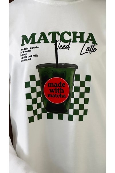 KEVRA Hanorac/Tunică oversize cu mânecă lungă, imprimat cu Matcha, ecru, pentru femei
