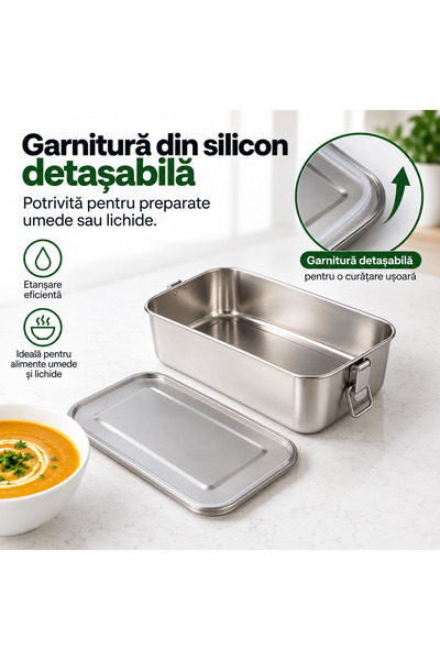 Tinklu Caserolă din Inox 304 Tinklu, 2400 ml, cu Capac și Cleme, Garnitură din Silicon Detașabilă, Separator Reglabil, 22 × 15 × 7,5 cm