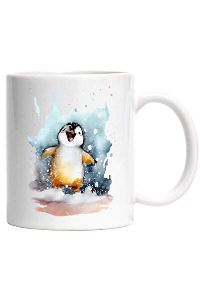 INOVATIX Cana alba personalizata,Pui De Pinguin Alergand Fericit In Fulgii De...