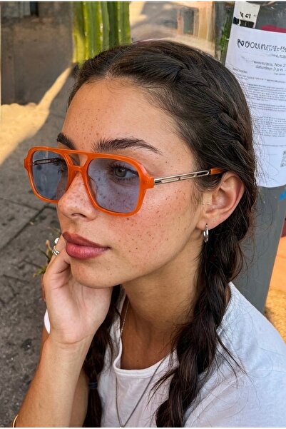 Eyesofia Swanky Lath Orange Framed Blue Unisex Ultra Light Uv400 Filtered Squ...