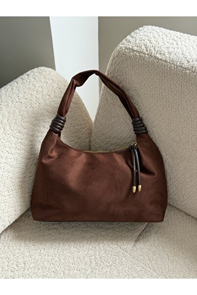 STİL SİDELYA Suede Zippered Medium Size Hand and Shoulder Bag