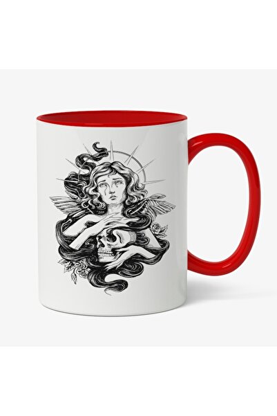 INOVATIX Personalized white mug, Female Portrait, Woman Skull Dead Head In Ha...