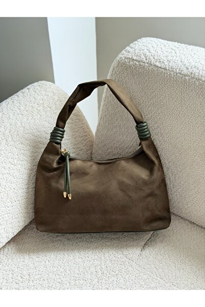 STİL SİDELYA Suede Zippered Medium Size Hand and Shoulder Bag