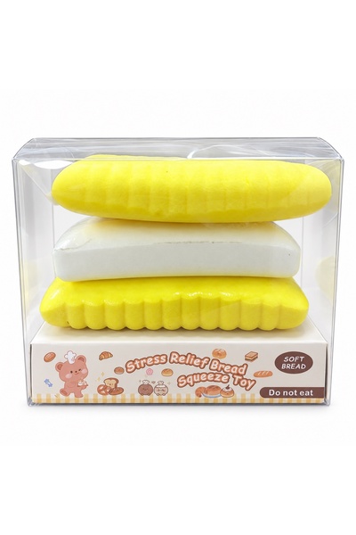 Generic Brand Jucărie antistres Squishy biscuit sandwich oval, galben și alb,...