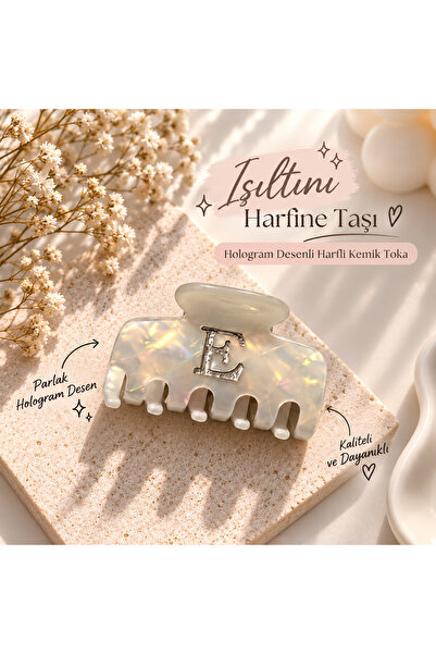 AL&ES kozmetik Hologram Patterned Letter Bone Buckle – Pearl White