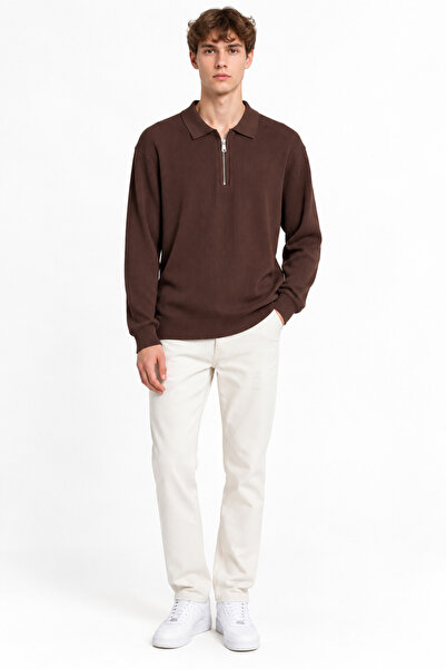 ribana Polo Collar Zippered Long Sleeve Men's Sweater 102101
