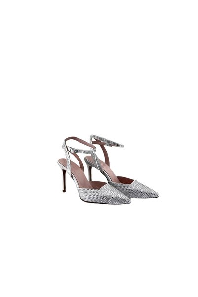 ESMERALDA'S LEGGINGS Off-White Satin Closed-Toe Bridal Shoes with Stone Accents