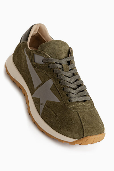 Limoya Polly Genuine Leather Khaki Suede Star Detailed Women's Sneaker