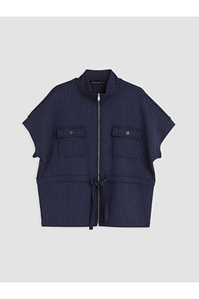 LC Waikiki Ozmarka New Season Navy Blue Stand Collar Striped Soft Touch Women...