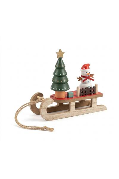 HOME ACCENTS Коледна декорация Дървена шейна със снежен човек и елха, многоцв...