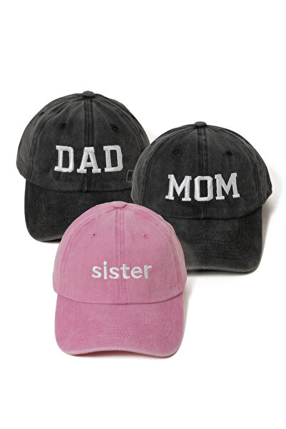 Nome Studio Nakışlı Mom Dad Sister Pembe Antrasit Şapka 3lü Paket Anne Baba K...