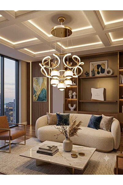 LİNA GOLD LED AVİZE 3 RENK 5 TOPLU KRISTAL DİFİZÖR MUTHİŞ IŞIK GÜCÜ