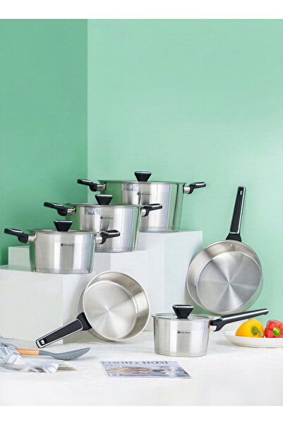 parlahome 10Pcs Cookware set Polo series, P-1210, Stainless Steel 304, Induction compatible, Heat resistant silicon handles.