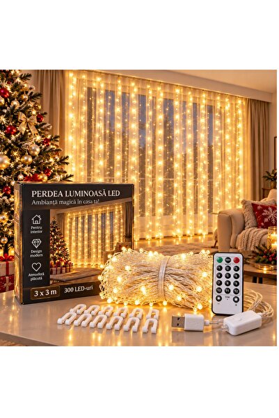 Infiniteea ™   Φωτοκουρτίνα LED 3x3 μ. Θερμό Λευκό, 300 Λαμπάκια, Περιλαμβάνε...