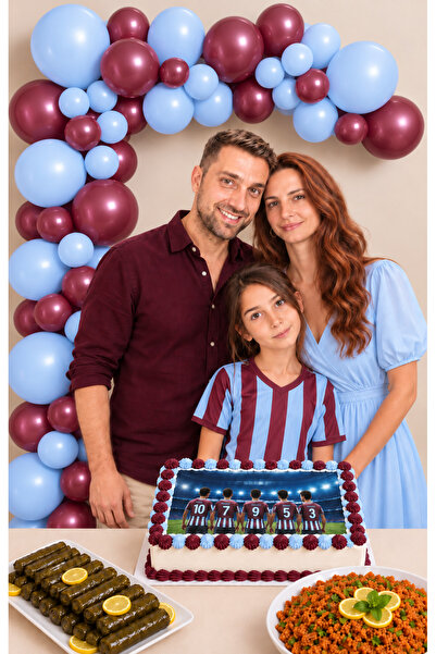 Parti dolabı Metalik Bordo Makaron Mavi Doğum Günü Balon Zinciri ve Yapışkanı...